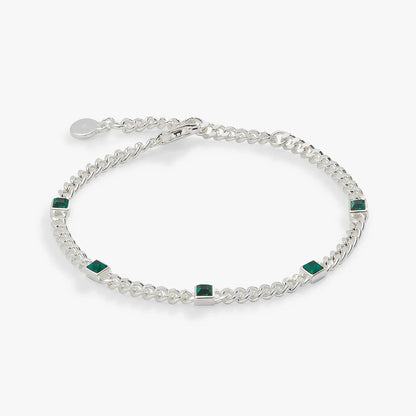 May Birthstone Emerald Curb Chain Bracelet silver-tone emerald stones on Tampa Garden on Tampa Home & Garden Store