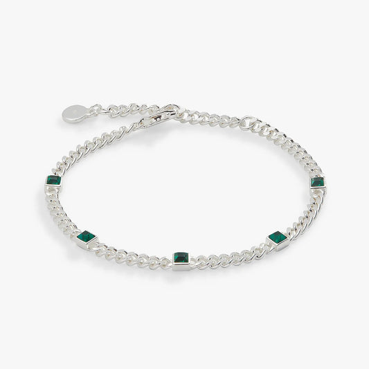 May Birthstone Emerald Curb Chain Bracelet silver-tone emerald stones on Tampa Garden on Tampa Home & Garden Store