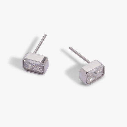 April Emerald-Cut Birthstone Stud Earrings