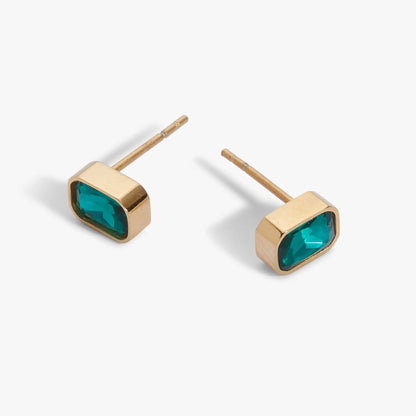 December Emerald-Cut Stud Earrings pair by ALEX AND ANI in teal with gold settings on Tampa Home & Garden Store