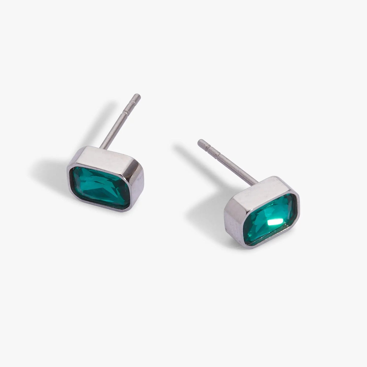 December emerald-cut stud earrings by Alex and Ani with green gemstone in silver-tone bezel on Tampa Home & Garden Store