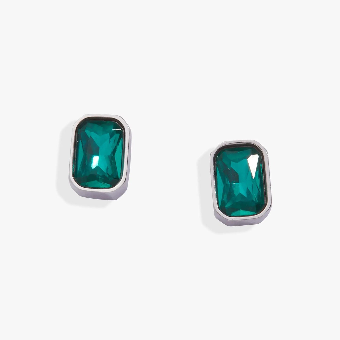 December emerald-cut birthstone stud earrings by ALEX AND ANI; teal stones in silver bezels (pair) on Tampa Home & Garden Store