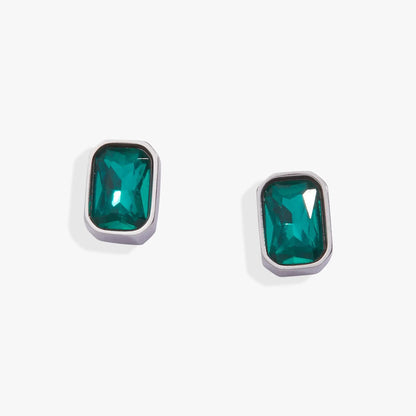December emerald-cut birthstone stud earrings by ALEX AND ANI; teal stones in silver bezels (pair) on Tampa Home & Garden Store