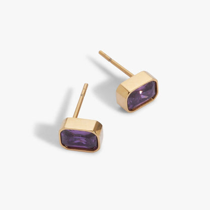 February Emerald Cut Birthstone Stud Earrings