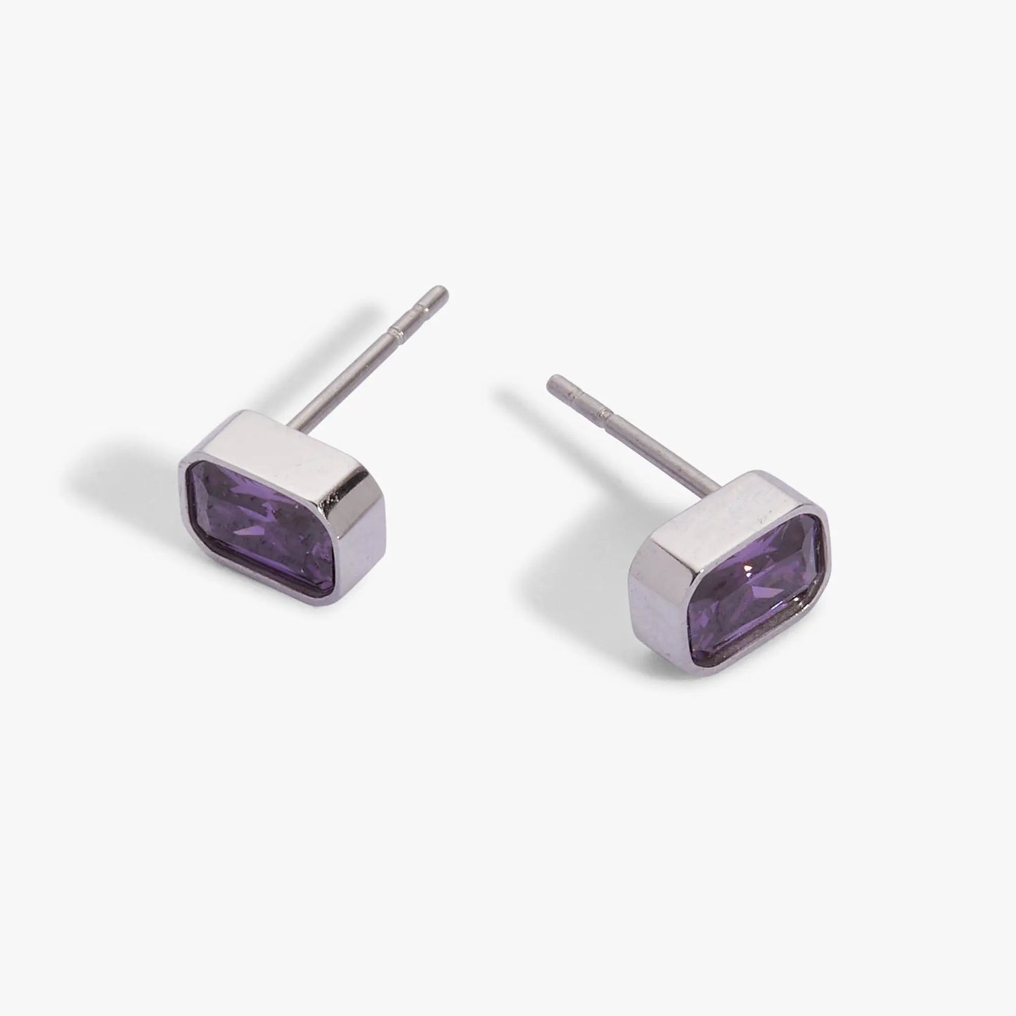 February Emerald Cut Birthstone Stud Earrings