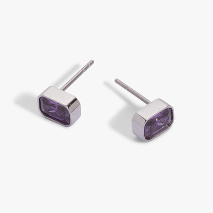 February Emerald Cut Birthstone Stud Earrings