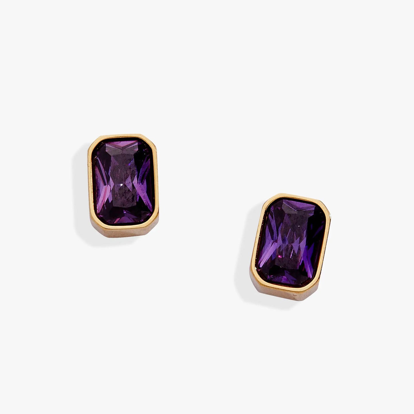 February Emerald Cut Birthstone Stud Earrings