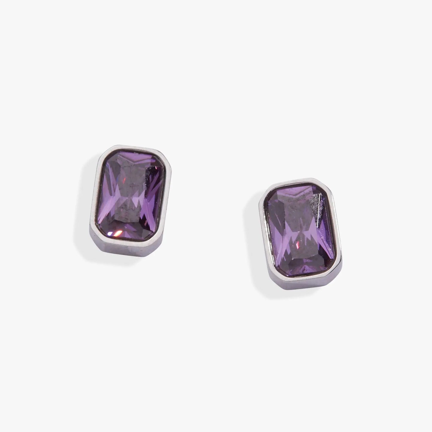 February Emerald Cut Birthstone Stud Earrings