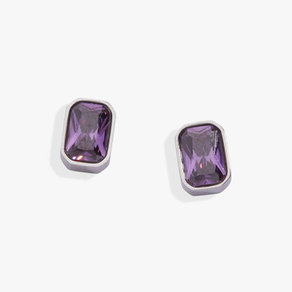 February Emerald Cut Birthstone Stud Earrings