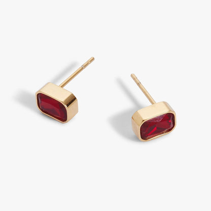 July Ruby Emerald-Cut Birthstone Stud Earrings