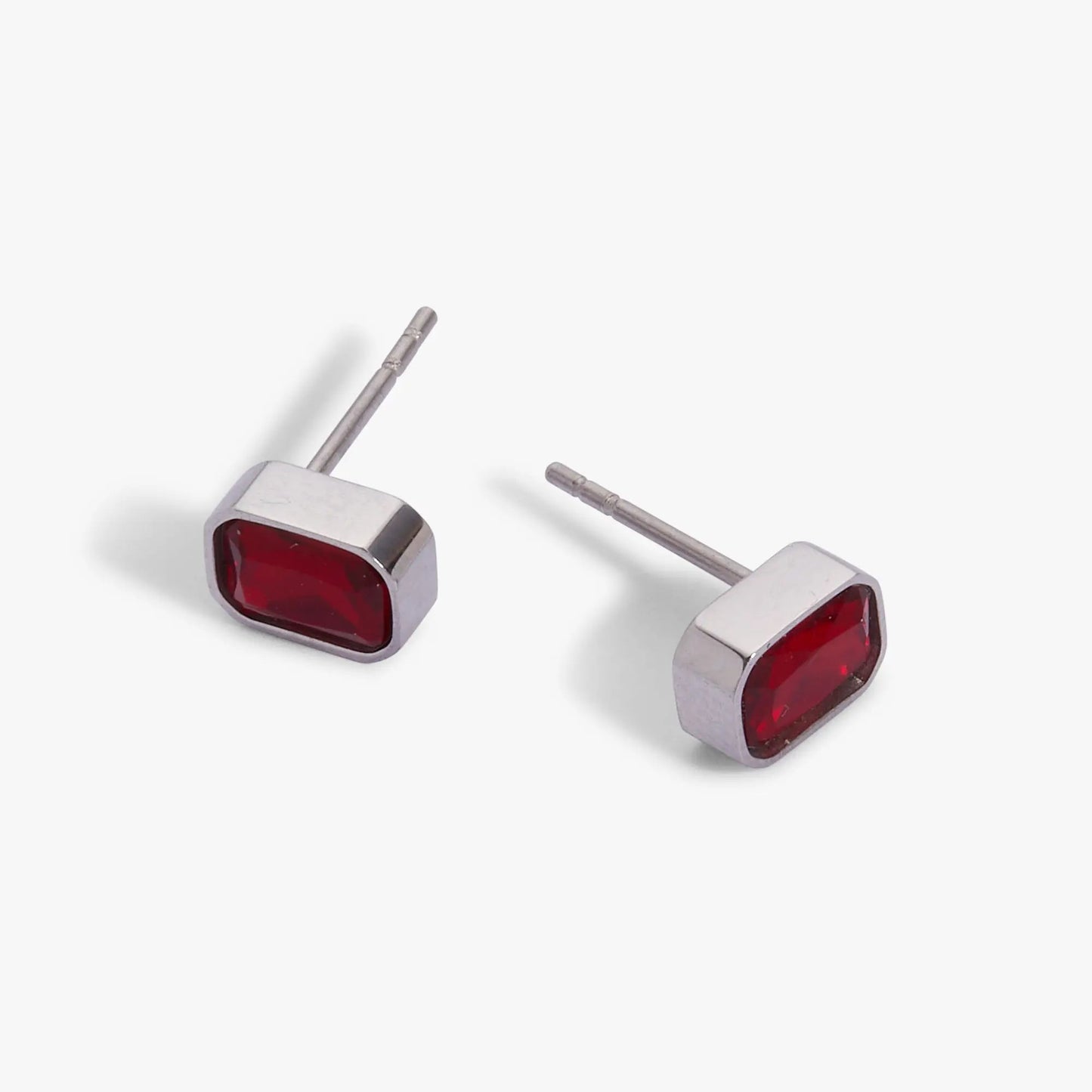 July Ruby Emerald-Cut Birthstone Stud Earrings