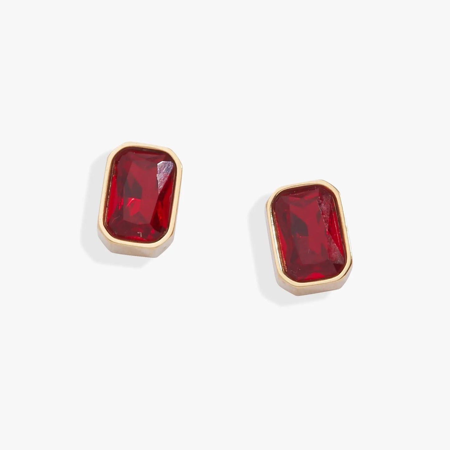 July Ruby Emerald-Cut Birthstone Stud Earrings