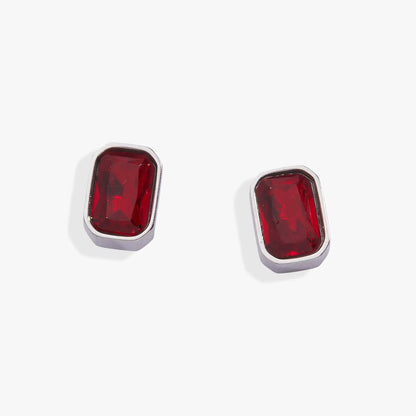 July Ruby Emerald-Cut Birthstone Stud Earrings
