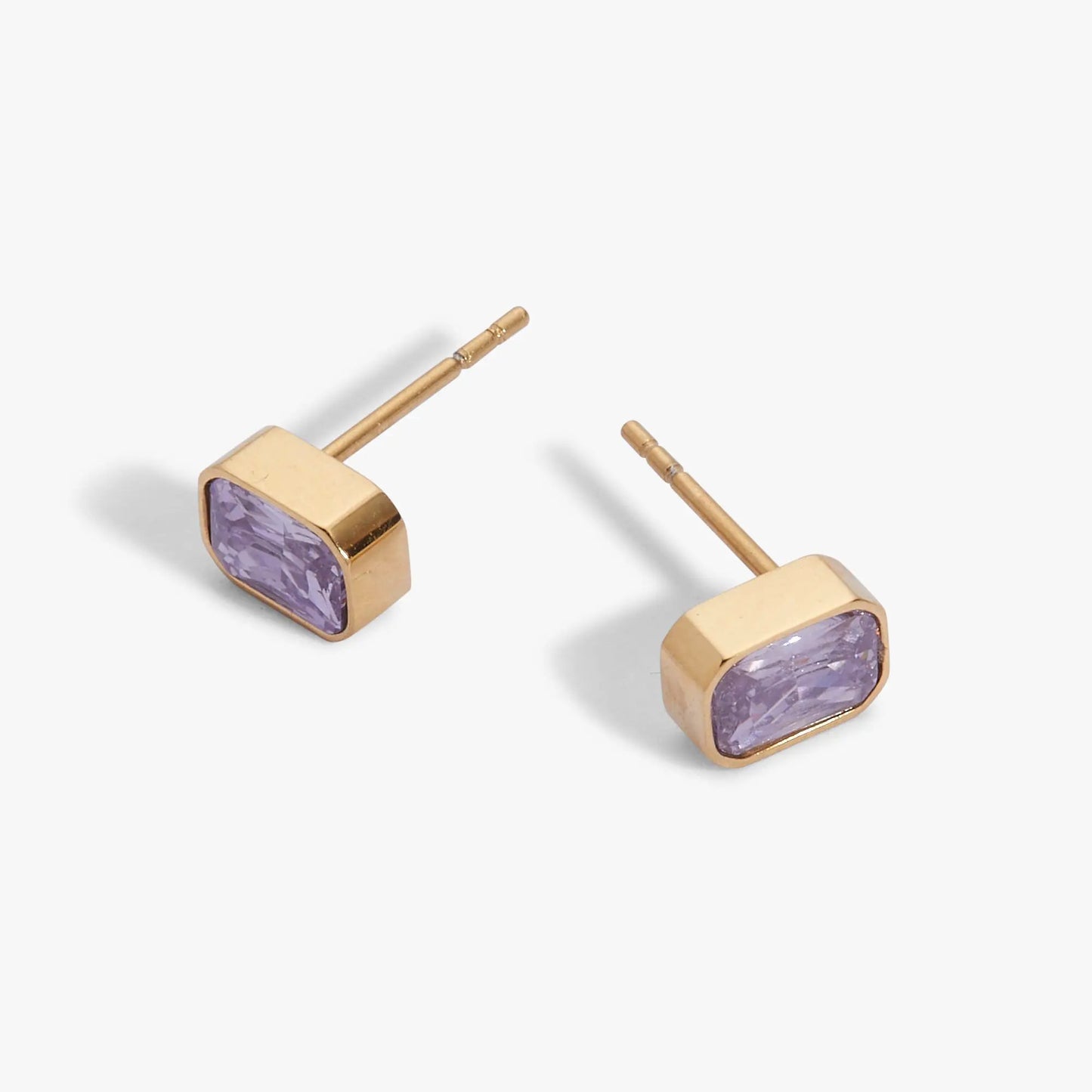 June Amethyst Glass Bezel Birthstone Stud Earrings