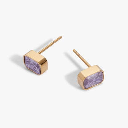 June Amethyst Glass Bezel Birthstone Stud Earrings