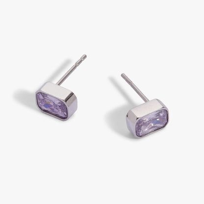 June Amethyst Glass Bezel Birthstone Stud Earrings