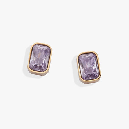 June Amethyst Glass Bezel Birthstone Stud Earrings