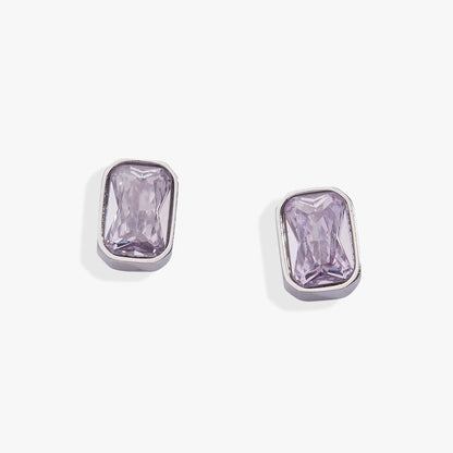 June Amethyst Glass Bezel Birthstone Stud Earrings