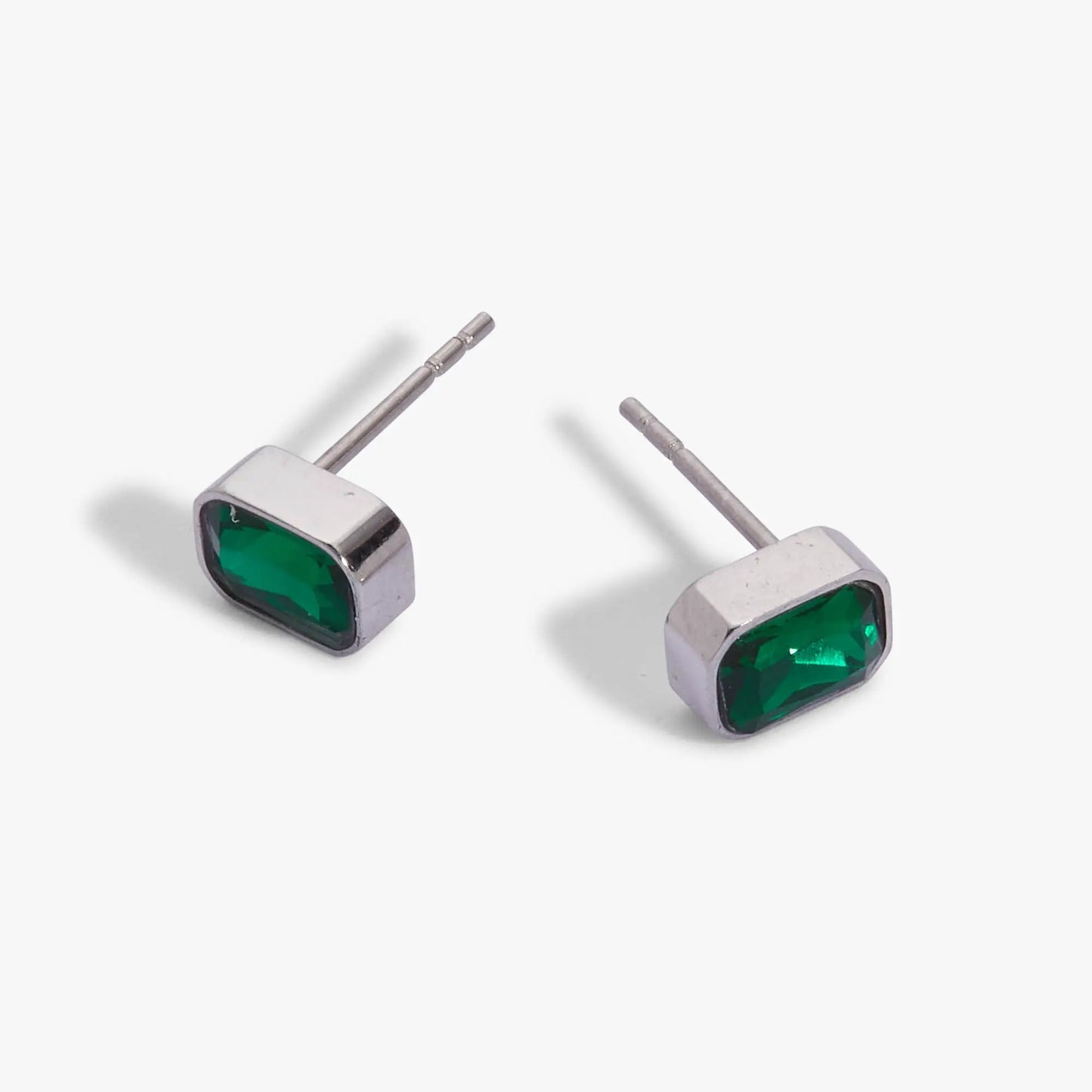 May Emerald-Cut Birthstone Stud Earrings by ALEX AND ANI, emerald stones in silver settings on Tampa Home & Garden Store
