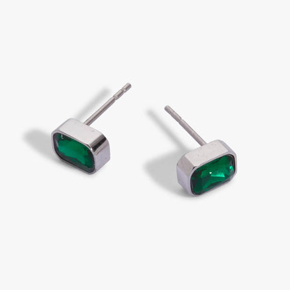 May Emerald-Cut Birthstone Stud Earrings by ALEX AND ANI, emerald stones in silver settings on Tampa Home & Garden Store
