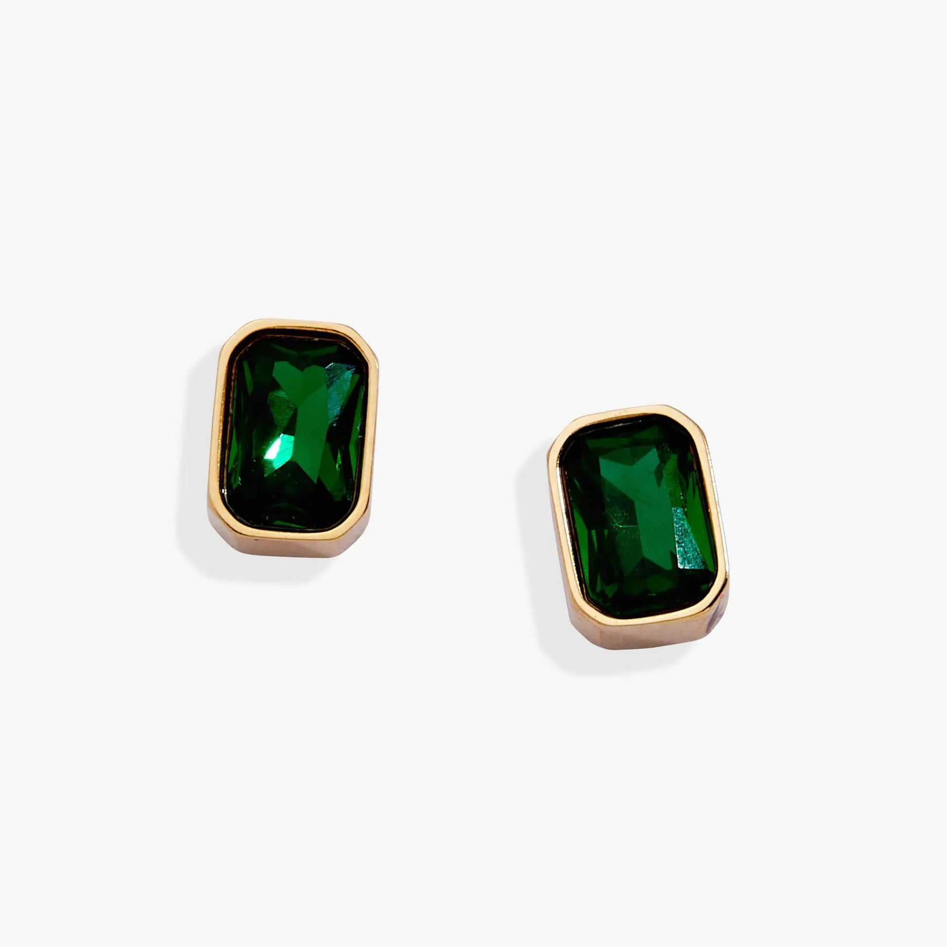May Emerald-Cut Birthstone Stud Earrings pair gold-tone green stones by Alex and Ani on Tampa Home & Garden Store