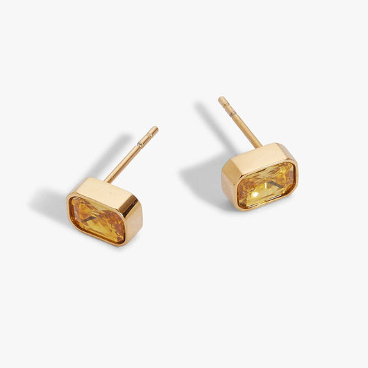 November emerald-cut citrine birthstone stud earrings by ALEX AND ANI, gold-tone pair on Tampa Home & Garden Store