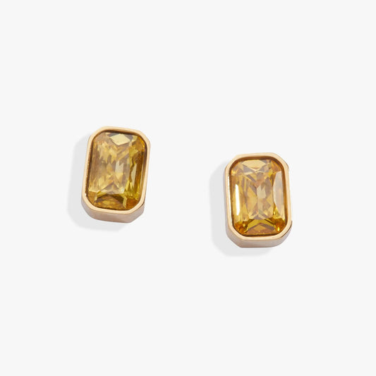 November Emerald-Cut Birthstone Stud Earrings by Alex and Ani, gold-tone citrine bezel (2) on Tampa Home & Garden Store