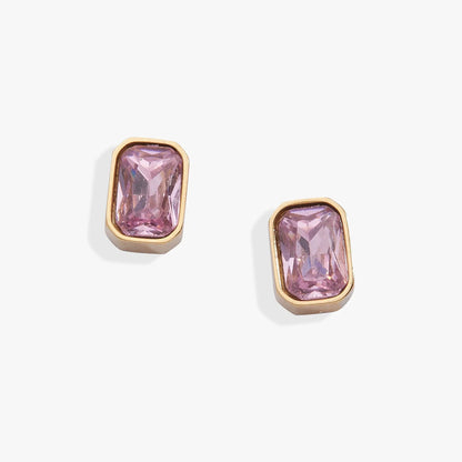 October Emerald Cut Birthstone Stud Earrings