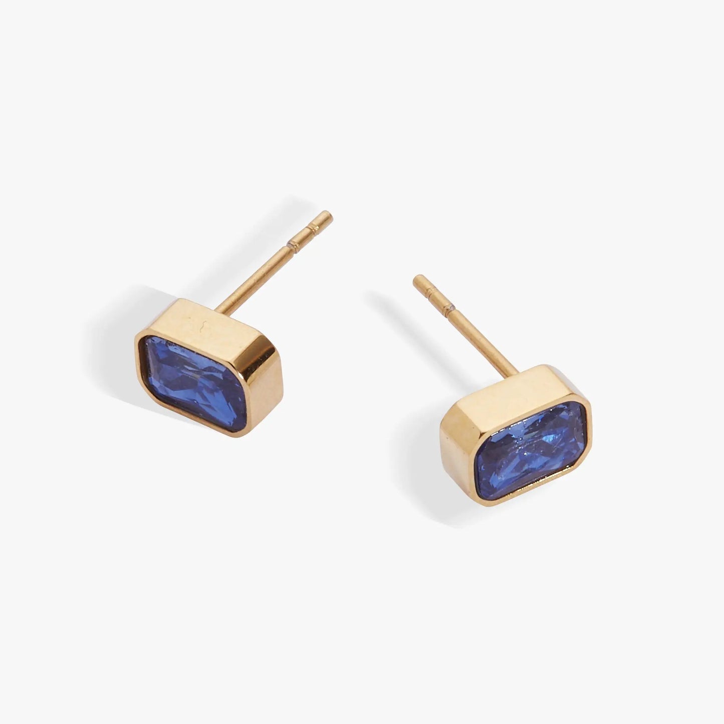 September Emerald-Cut Stud Earrings sapphire blue stones in gold-tone settings Alex and Ani on Tampa Home & Garden Store