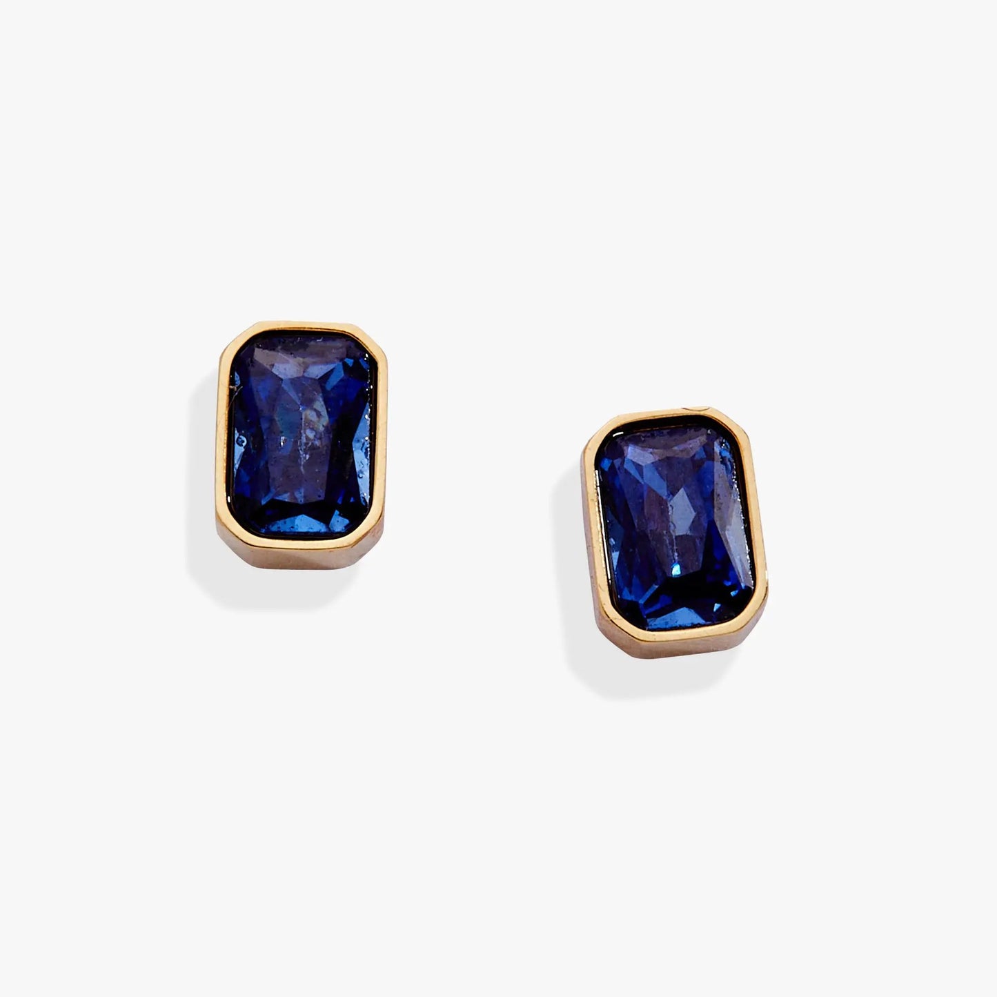 September Emerald-Cut Birthstone Stud Earrings pair Alex and Ani blue sapphire in gold on Tampa Home & Garden Store