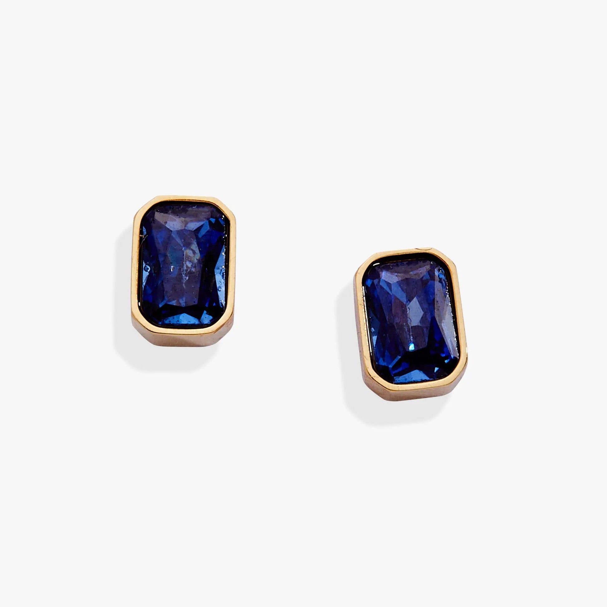 September Emerald-Cut Birthstone Stud Earrings pair Alex and Ani blue sapphire in gold on Tampa Home & Garden Store