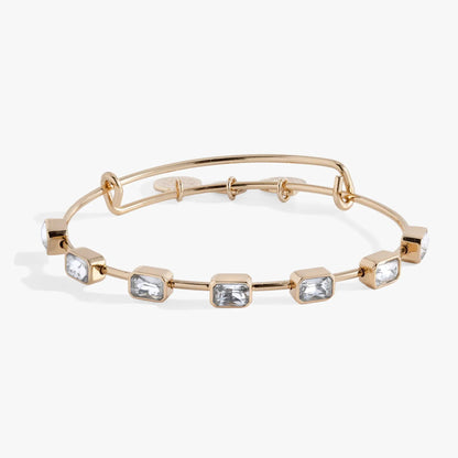 April birthstone emerald-cut bangle by Alex and Ani, gold-tone bracelet with clear stones on Tampa Home & Garden Store