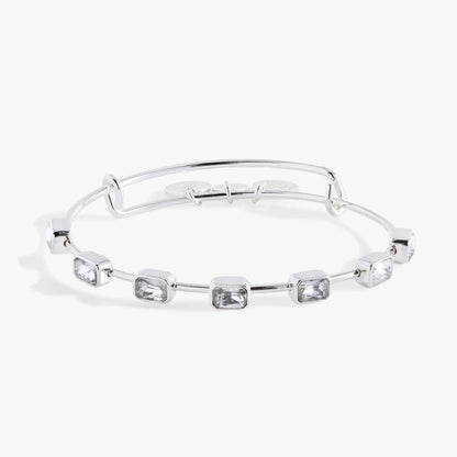April Birthstone Emerald-cut Bangle bracelet by Alex and Ani with square-cut clear stones on Tampa Home & Garden Store