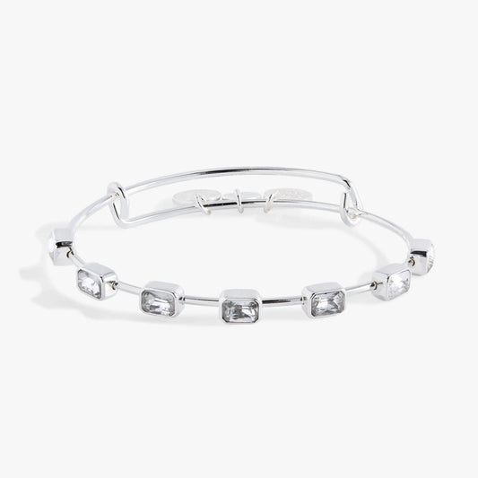 April Birthstone Emerald-cut Bangle bracelet by Alex and Ani with square-cut clear stones on Tampa Home & Garden Store