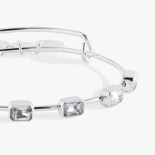 Alex and Ani April Birthstone Emerald Cut Bangle bracelet with clear square-cut stones in silver on Tampa Home & Garden Store