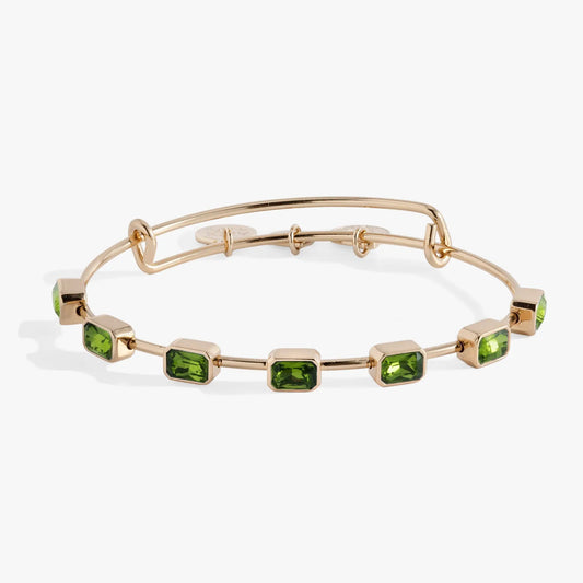 Emerald Cut Bangle by ALEX AND ANI rose-gold bracelet with green square-cut stones on Tampa Home & Garden Store