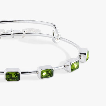 August Birthstone Emerald Cut Bangle with green emerald-cut stones in setting ALEX AND ANI on Tampa Home & Garden Store