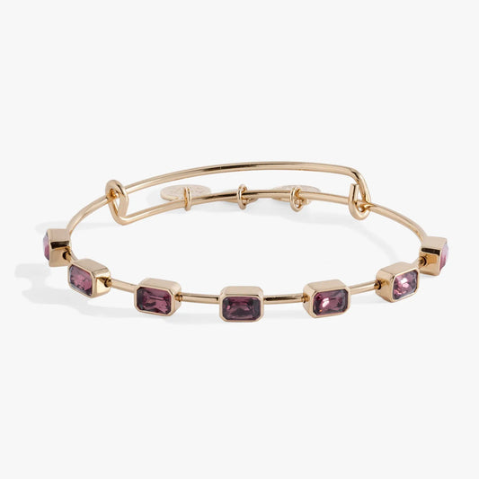February Birthstone Emerald Cut Bangle by ALEX AND ANI in rose gold with purple amethyst stones on Tampa Home & Garden Store