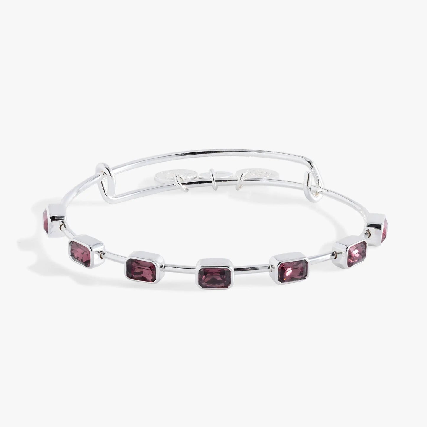 February Birthstone Emerald Cut Bangle by ALEX AND ANI with pink emerald-cut stones on Tampa Home & Garden Store