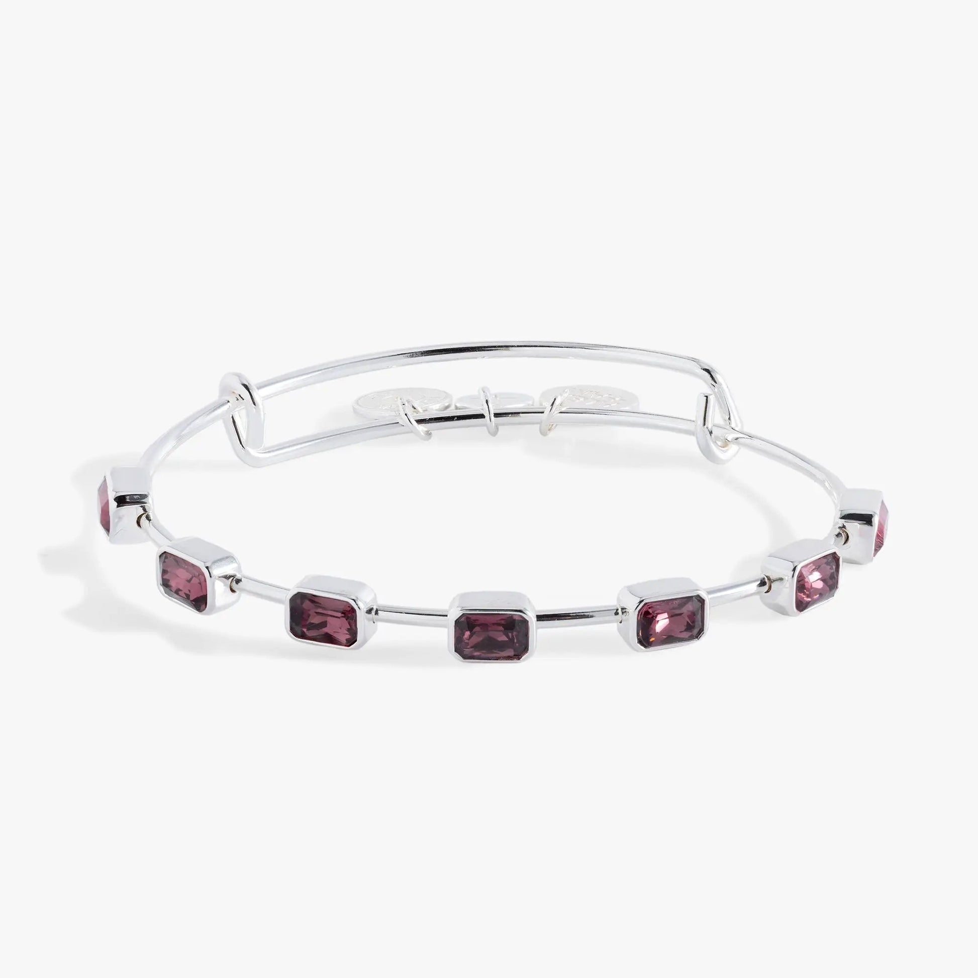 February Birthstone Emerald Cut Bangle by ALEX AND ANI with pink emerald-cut stones on Tampa Home & Garden Store