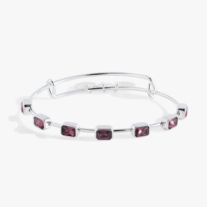 February Birthstone Emerald Cut Bangle by ALEX AND ANI with pink emerald-cut stones on Tampa Home & Garden Store