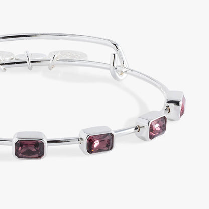 Emerald-cut pink birthstone bangle bracelet by Alex and Ani, silver-tone metal, two shown on Tampa Home & Garden Store