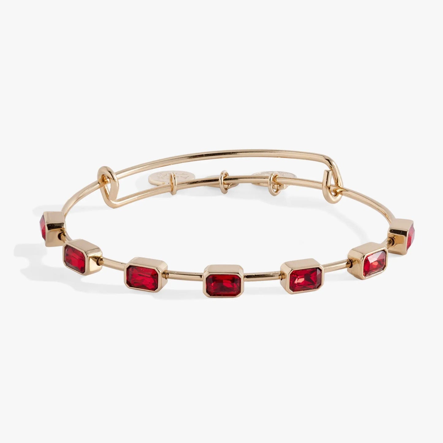 Alex and Ani January Birthstone Emerald Cut Garnet Bangle with red stones in gold-tone on Tampa Home & Garden Store