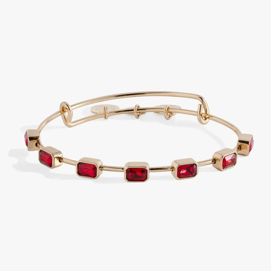 Alex and Ani January Birthstone Emerald Cut Garnet Bangle with red stones in gold-tone on Tampa Home & Garden Store