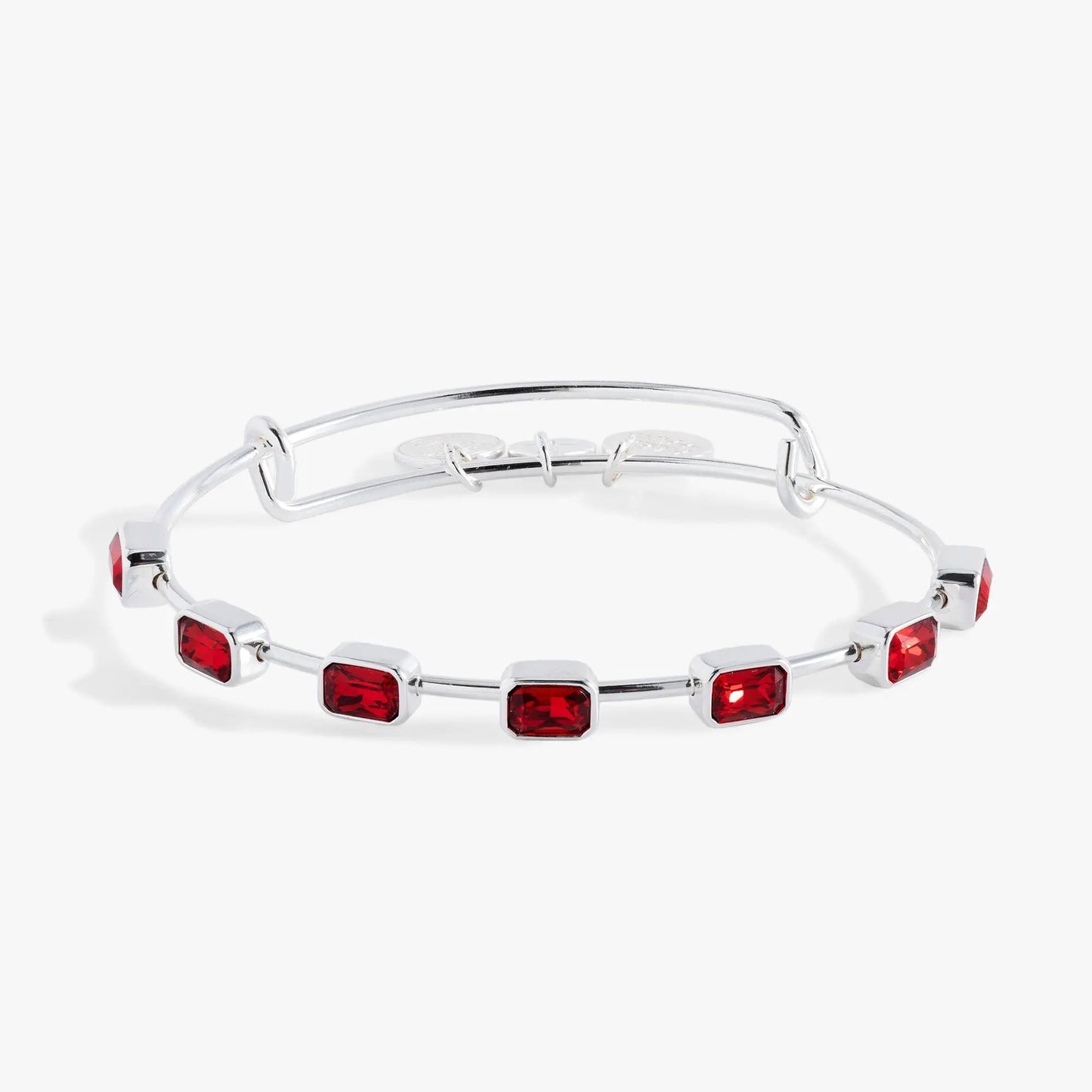 January Birthstone Emerald Cut Bangle, Alex and Ani bracelet with red garnet stones on Tampa Home & Garden Store