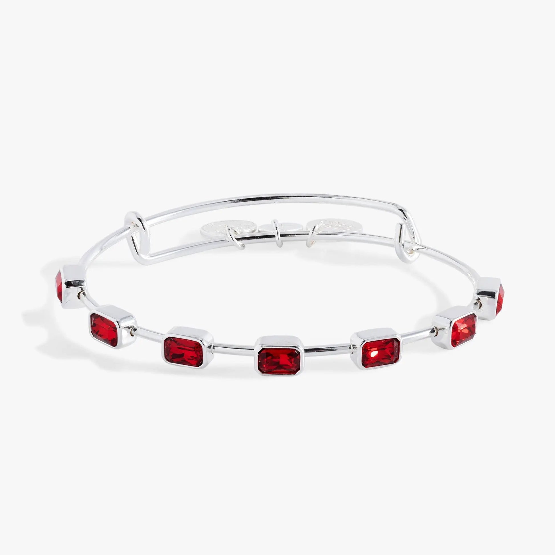January Birthstone Emerald Cut Bangle, Alex and Ani bracelet with red garnet stones on Tampa Home & Garden Store