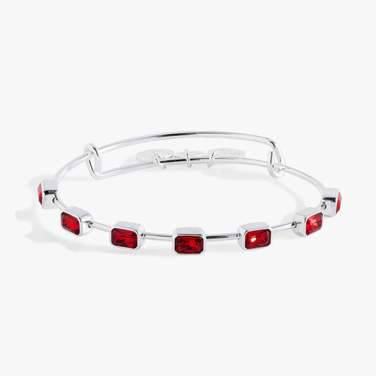 January Birthstone Emerald Cut Bangle, Alex and Ani bracelet with red garnet stones on Tampa Home & Garden Store