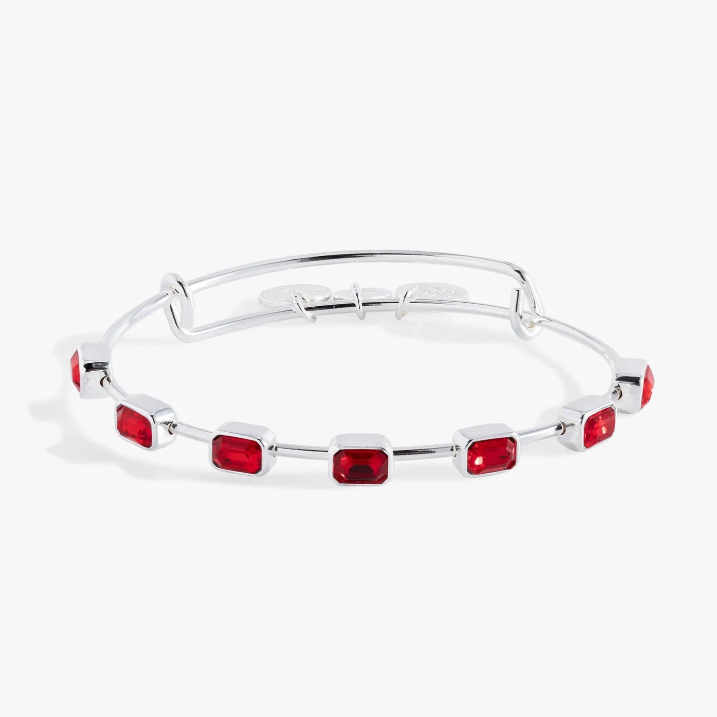 July Birthstone Emerald Cut Bangle bracelet by ALEX AND ANI silver-tone with red stones on Tampa Home & Garden Store