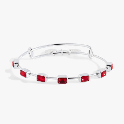 July Birthstone Emerald Cut Bangle bracelet by ALEX AND ANI silver-tone with red stones on Tampa Home & Garden Store