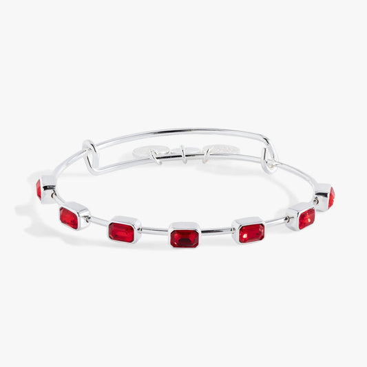 July Birthstone Emerald Cut Bangle bracelet by ALEX AND ANI silver-tone with red stones on Tampa Home & Garden Store